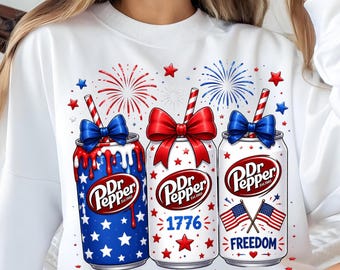 Digital File Dr Pepper PNG 4th of July Patriotic Soda Can Png, Coquette Bow, Red White Blue Shirt, USA Independence Day Png,Instant Download