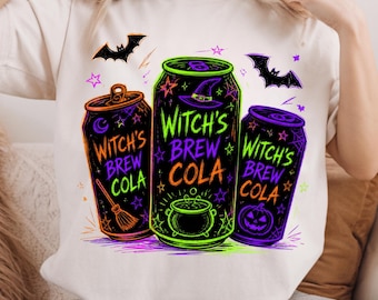 Witch’s Brew Cola Soda PNG, Halloween Soda Can PNG, Spooky Drink Sublimation Design, Cute Halloween Drink Shirt PNG