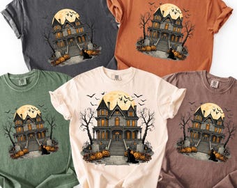 Haunted House PNG, Halloween Mansion Shirt Png, Spooky Ghost Pumpkin Black Cat PNG, Sublimation Halloween Shirt Design, Digital Download