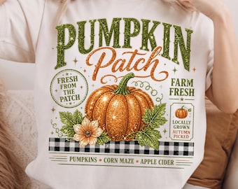Retro Pumpkin Patch Png, Vintage Fall Sublimation Design, Distressed Autumn Shirt Png, Farm Fresh Pumpkin Glitter Png, Digital Download