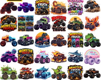Digital Download Watercolor Monster Trucks PNG Bundle, Kids Truck PNG, Offroad Racing Truck Sublimation, Boys Shirt Design, Instant Download
