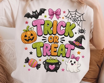 Striped Glitter Halloween Png, Girly Trick or Treat Halloween Png, Trendy Ghost Pumpkin Sublimation Design, Cute Fall Shirt Png
