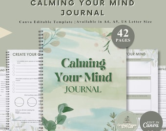 Diario imprimible para calmar la mente: PLR y uso personal / Alivio de la ansiedad / Diario de bienestar mental / PDF editable en Canva