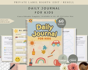 Kids Daily Journal | 60-Page Printable Journal for Children | Journal Prompts, Activities & Bonus Pages | A5 PDF Instant Download