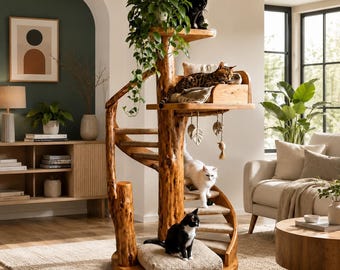 Luxury Cat Tree Plans | Spiral Staircase Modern Cat Condo Blueprint (PDF Download)