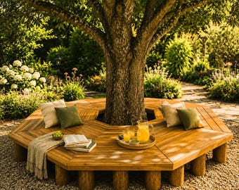 Hexagonal Tree Bench Plans | DIY Wrap Around Garden Seat Blueprint (Digital Download)