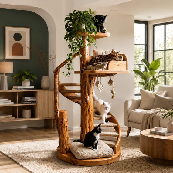 Luxury Cat Tree Plans | Spiral Staircase Modern Cat Condo Blueprint (PDF Download)