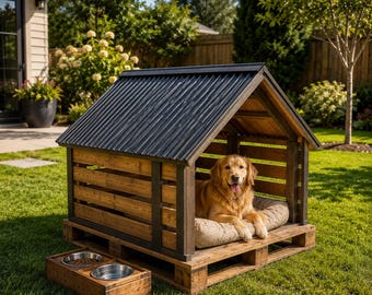 Progetti fai da te per cuccia per cani / Schema di costruzione per cuccia in legno per interni ed esterni (Download digitale in PDF)