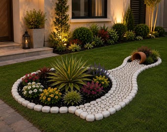 Progetti di giardini moderni / Isola decorativa, planimetria di un letto di fiume asciutto (download in PDF)