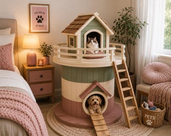 Progetti per la torretta a forma di faro per animali domestici / Guida fai-da-te per la cuccia per gatti con avvolgicavo (Download PDF)
