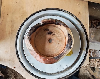 Hand made turned live edge rustic candle holder made from Hawthorn