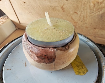 Hand turned Hawthorn Rustic live edge tea light holder