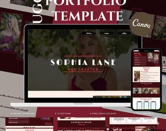 Dark Red UGC Creator Portfolio Canva Website Template Content Creator Media Kit Rate Card Landing Page