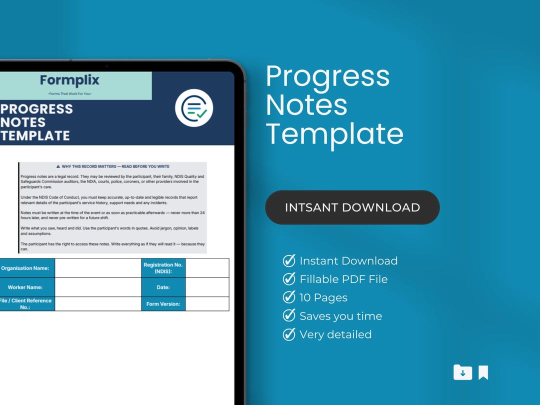 Progress Notes Template for NDIS Support Workers and Providers - Etsy