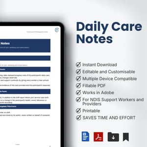 Daily Care Notes Form for NDIS Support Workers and Providers