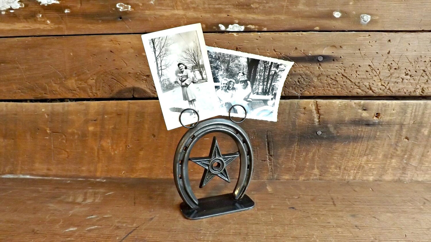 Industrial picture frame Cast iron photo holder Horseshoe decor Count…