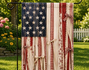 Rustikale Gartenfahne der amerikanischen Flagge, Vaterländische Bauernhausdekoration, Vintage USA-Flagge, Yard-Flagge am vierten Juli, Americana Outdoor Banner
