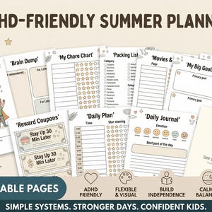 Pacchetto agenda estiva per bambini e ragazzi con ADHD | Routine giornaliera adatta a chi ha l'ADHD, tabella delle faccende domestiche stampabile con premi, diario delle attività estive 2026