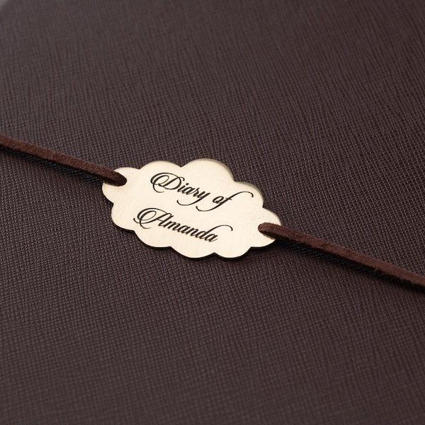 Bedels voor tijdschriften, tijdschriftaccessoires, gepersonaliseerd dagboeknaamplaatje, messing plaquette voor planner, notitieboekjebedel, titelplaat voor tijdschrift