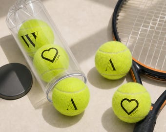 Paquete de 3 pelotas de tenis personalizadas - Recuerdos deportivos para bodas, pelotas de tenis impresas a medida, regalo de pelota de tenis para compromiso y aniversario