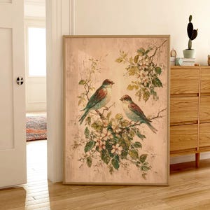Vintage Bird Wall Art | Botanical Bird Print | Cottagecore Nature Decor | Spring Blossom Artk | Rustic Farmhouse Decor | Floral Bird Print image 10