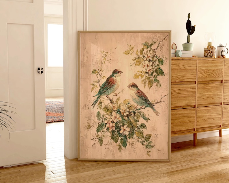 Vintage Bird Wall Art | Botanical Bird Print | Cottagecore Nature Decor | Spring Blossom Artk | Rustic Farmhouse Decor | Floral Bird Print image 10
