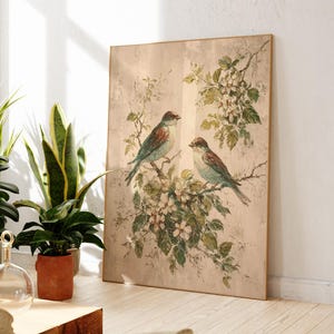 Vintage Bird Wall Art | Botanical Bird Print | Cottagecore Nature Decor | Spring Blossom Artk | Rustic Farmhouse Decor | Floral Bird Print image 5