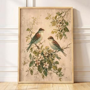 Vintage Bird Wall Art | Botanical Bird Print | Cottagecore Nature Decor | Spring Blossom Artk | Rustic Farmhouse Decor | Floral Bird Print image 9