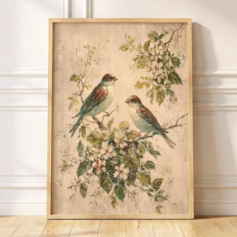 Vintage Bird Wall Art | Botanical Bird Print | Cottagecore Nature Decor | Spring Blossom Artk | Rustic Farmhouse Decor | Floral Bird Print image 9