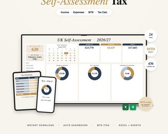 UK Self-Assessment Tax Spreadsheet, Side Hustle Income Tracker (Excel/Google Sheets)