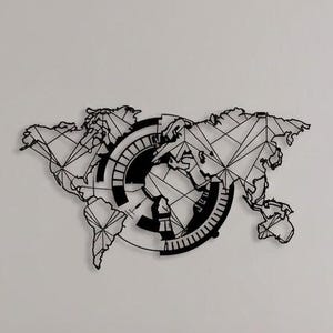 Weltkarte aus Metall, Line Art Wandbild, Moderne Deko für Büro & Zuhause