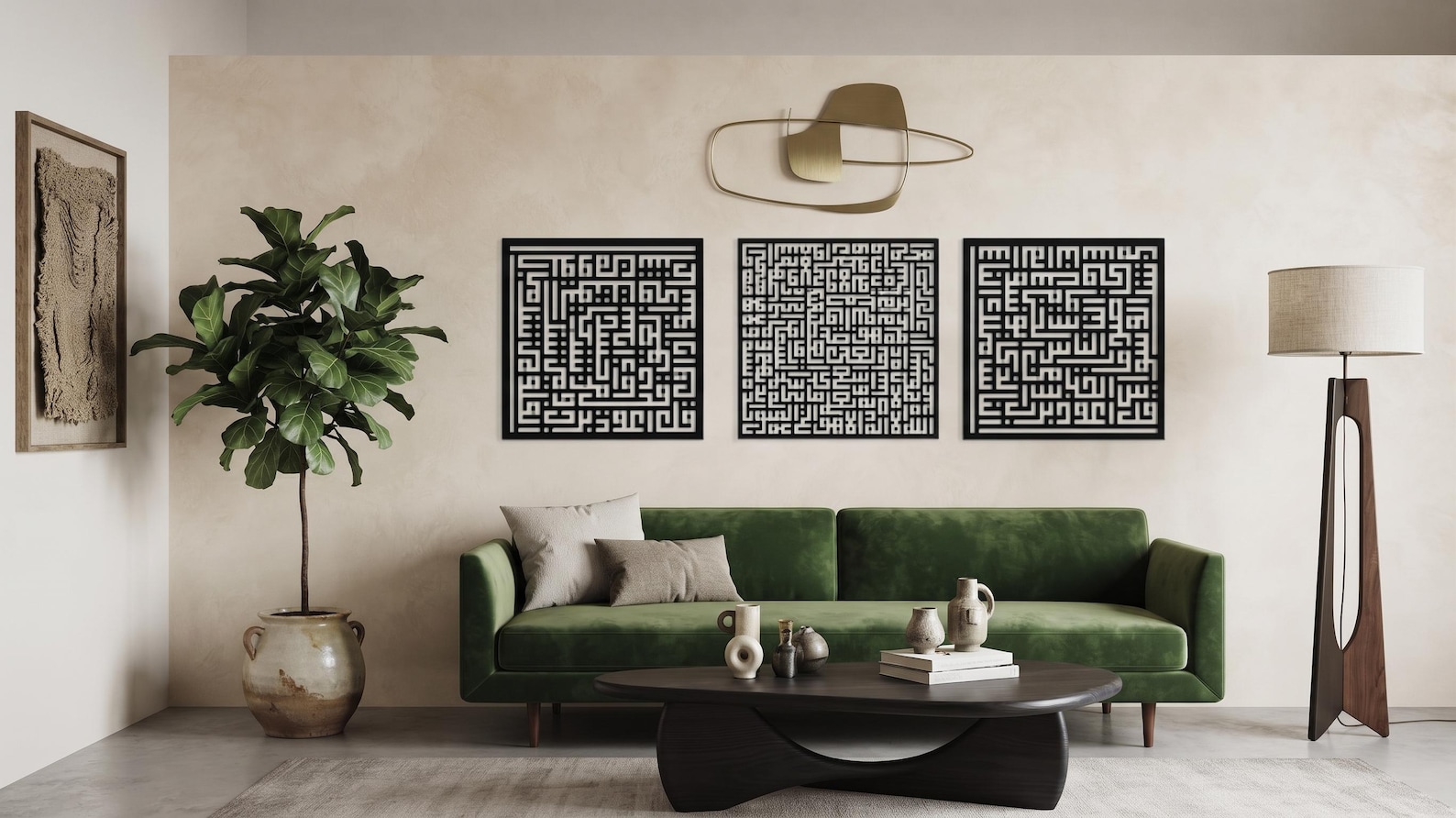 3-Piece Kufic Arabic Calligraphy Metal Wall Art, Islamic Home Decor Gift