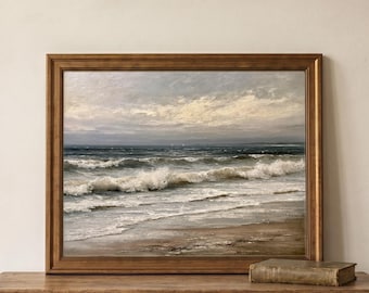 Pintura à mão de paisagem marinha com ondas do oceano, arte de parede costeira em tamanho personalizado, tela emoldurada com paisagem de praia, mini original