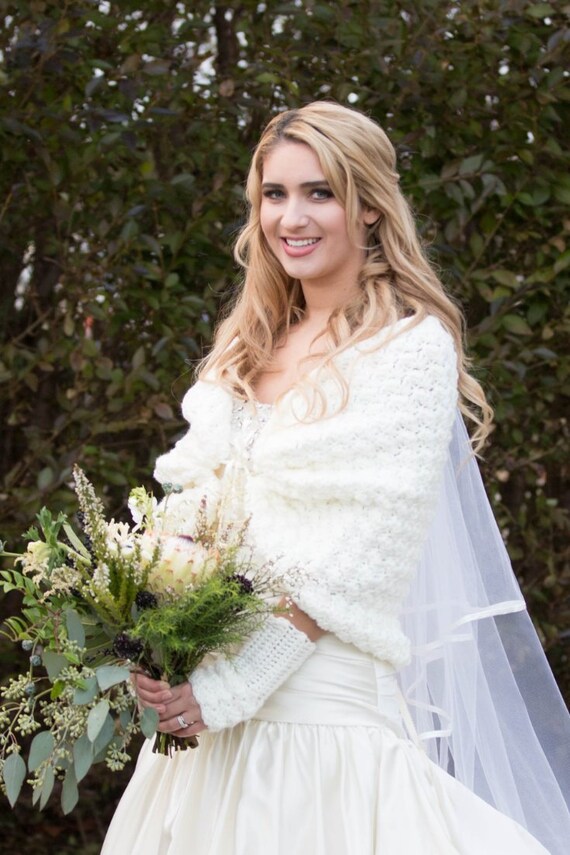 Ivory Bridal Cape Winter Wedding Bolero Jacket Crochet Shawl Etsy