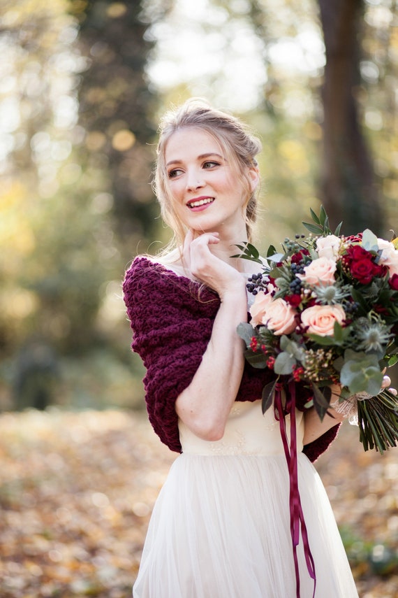 Bridal Bolero Burgundy Shawl Winter Wedding Dress Cover Up Etsy
