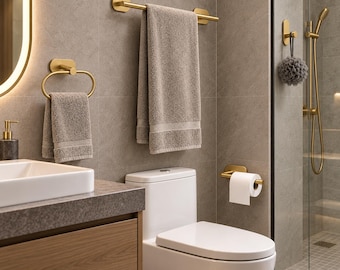 Set di accessori da bagno adesivi, portasciugamani senza foratura, anello portasciugamani, portarotolo, gancio da parete, accessori da bagno in acciaio inossidabile