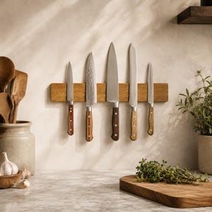 Magnetic Knife Holder for Wall, 16 Inch Acacia Wood Knife Strip, Extra Strong Magnet, Wall Mounted Kitchen Knife Organizer