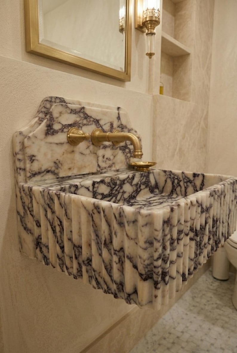 Calacatta Viola Marble Sink With Backsplash, Calacatta Viola Marble ...