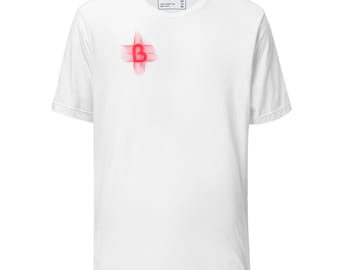Unisex white red graphic streetwear t-shirt created by Blu Moonlight Design, urban t-shirt