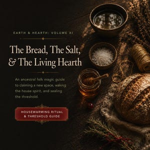 Könnte beinhalten: Ein Buchcover mit dem Titel Earth & Hearth: Volume XI, The Bread, The Salt, & The Living Hearth, An ancestral folk magic guide to claiming a new space, waking the house spirit, and sealing the threshold. Housewarming Ritual & Threshold Guide.