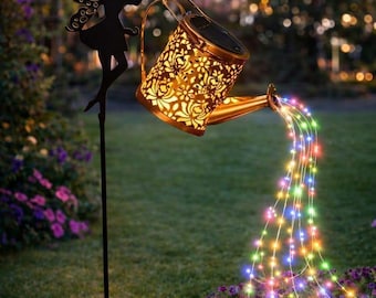 Zonne-fee gieterverlichting, metalen tuinpaal, led-watervaleffect tuinkunst