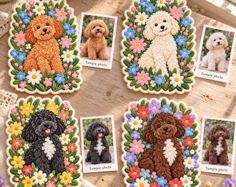 Custom Pet Photo Embroidered Patch, Personalized Dog Portrait Iron On Patch, Floral Puppy Patch, Pet Lover Gift, Dog Memorial Gift