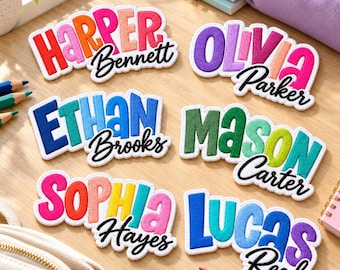 Personalized Name Embroidered Patch, Custom First and Last Name Iron On Patch, Colorful Kids Name Tag, Backpack Jacket Decor