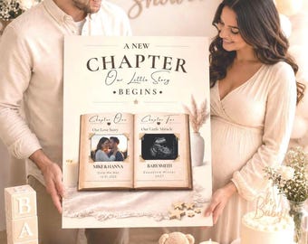 Vorlage für ein Willkommensschild zur Babyparty, „Ein neues Kapitel beginnt“, Dekoration mit Ultraschallbild (Digitaler Download)