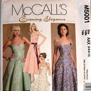 UNCUT-McCAll&#39;s Pattern #M5001-Evening Elegance-Misses&#39;/Miss Petite Lined Evening Dress and Wrap - Sizes 4 to 10
