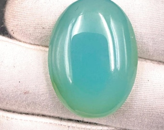 Natuurlijke blauwgroene chalcedoon cabochon, 30x21x3 mm, 43,50 karaat (losse edelsteen)