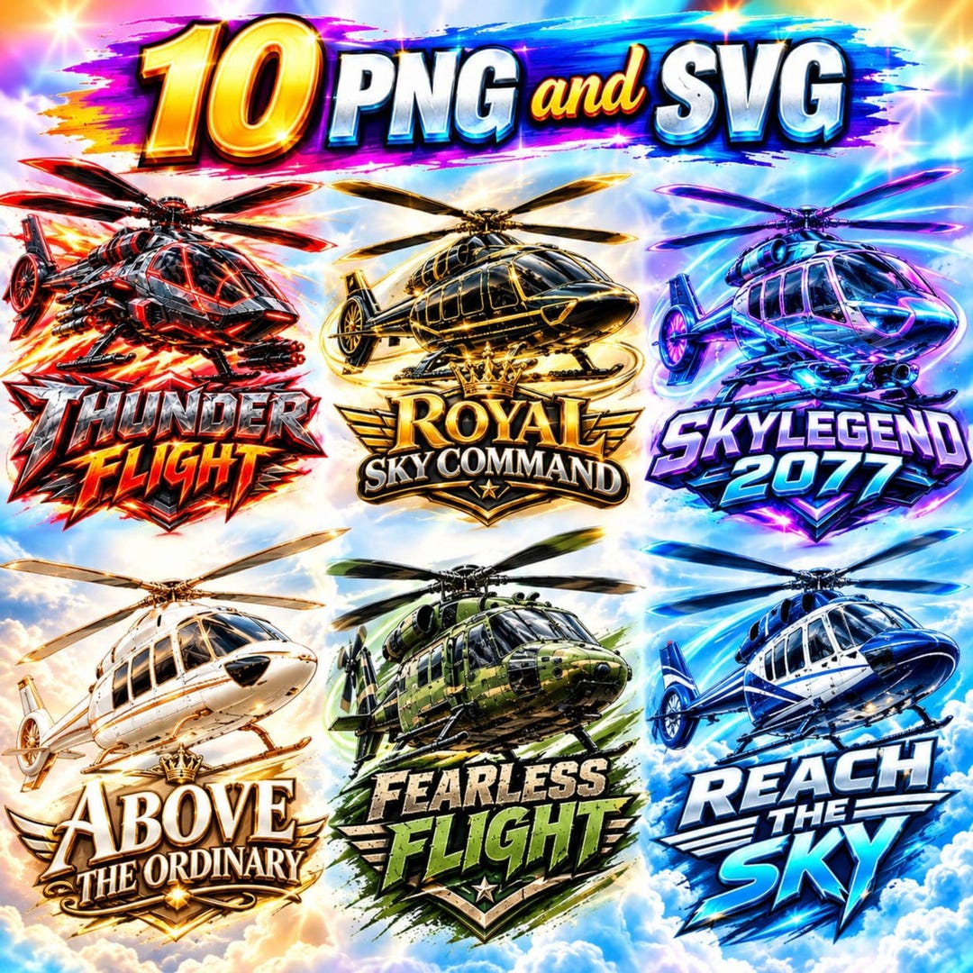 Helicopter PNG SVG Bundle, Luxury Aviation Designs, Pilot Gift (digital ...