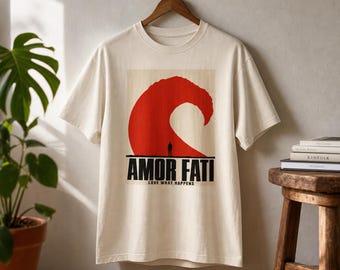 Amor Fati Tee · Love What Happens Stoic Philosophy Shirt · Mid-Century Wave Cut Paper Graphic · Gift for Philosophy Major
