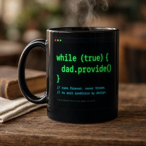 Mok ontwikkelaar vader · while(live) dad.provide() Code Joke · Programmeur Vaderdag koffiemok · Cadeau software-ingenieur