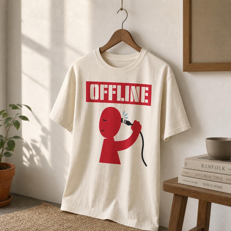 T-shirt Offline · Humour de développeur · T-shirt style dessin animé années 50 pour informaticien · Cadeau amusant pour programmeur (congés payés) image 1